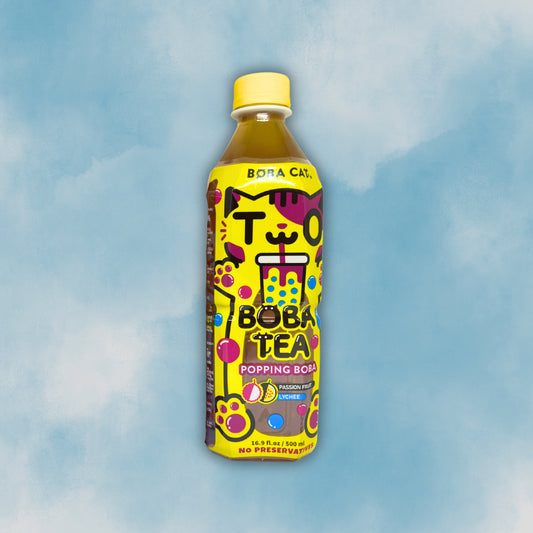 Boba Cat Tea Passion Fruit & Lychee – exotický bubble tea s praskajícími kuličkami 500ml🧋🍈