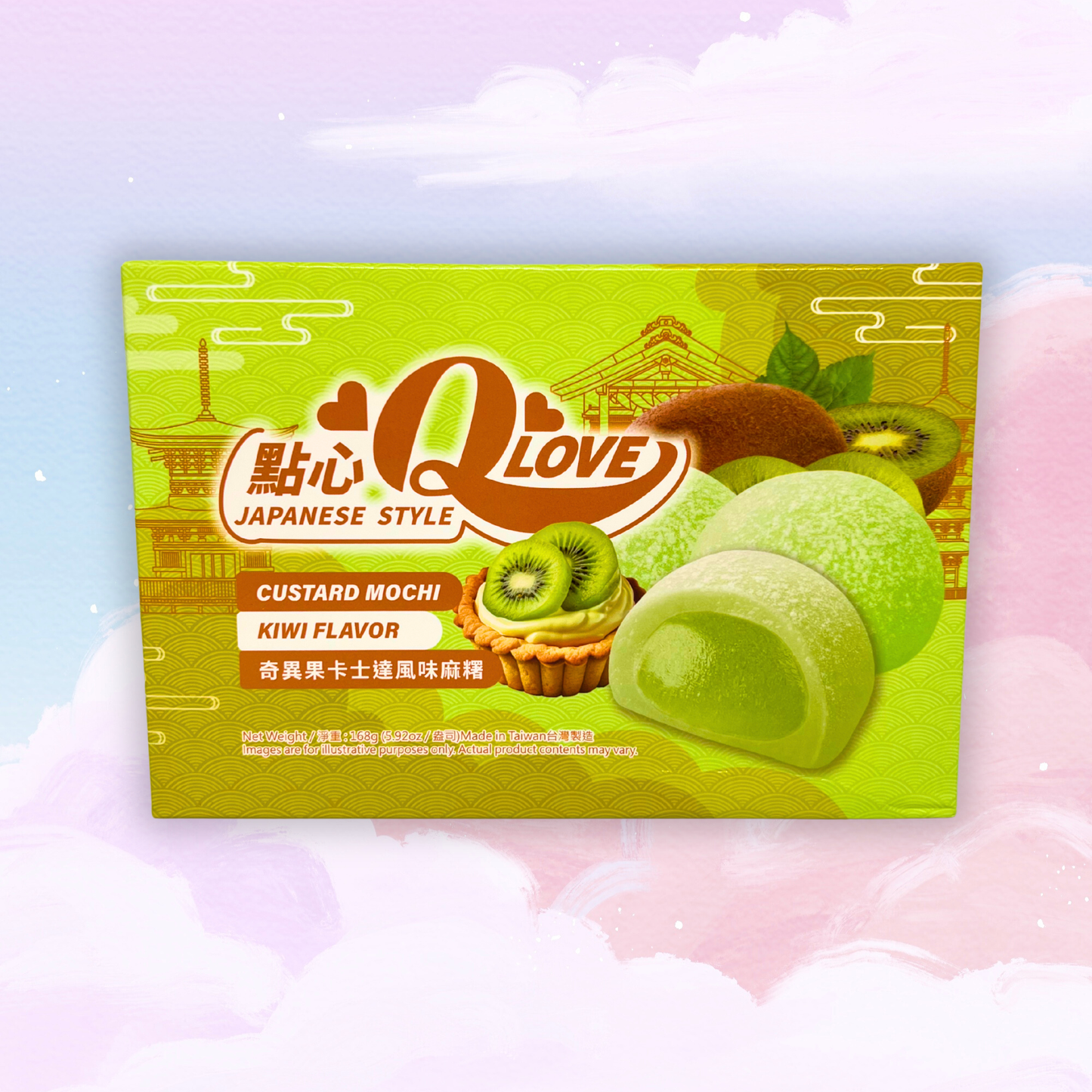 QLOVE Mochi - Rýžové koláčky s kiwi pudinkovou příchutí 168g